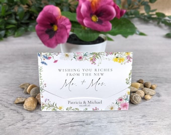 Pastel floral scratch card holders used for wedding favours wallet