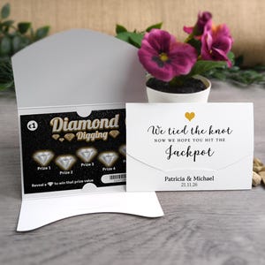Scratch Card Holder. Wedding Favour. Lottery Ticket envelope. Personalised Favor. We tied the Knot. Scratch off holder. Scratchie Envelope