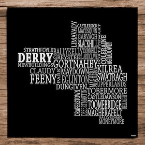 Derry - Typografische Karte der Grafschaft Derry, Irland (Digitaler Download)