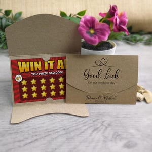 Porte-cartes à gratter. Cadeau de mariage. Enveloppe de billet de loterie. Faveur personnalisée. Nous nous sommes mariés. Gratter le support. Enveloppe à gratter