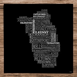 Kilkenny - Carte typographique du comté de Kilkenny, Irlande (téléchargement numérique)