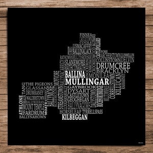 Westmeath - Carte typographique du comté de Westmeath, Irlande (téléchargement numérique)