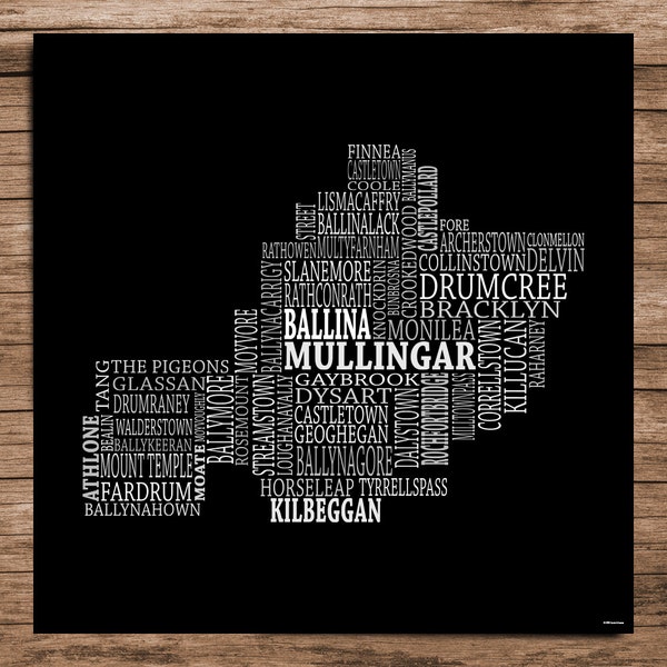 Westmeath - Typographical Map of County Westmeath, Ireland (Digital Download)