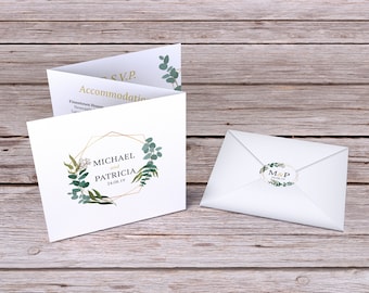 Geometric-Leaf Tri-Fold Wedding Invitation