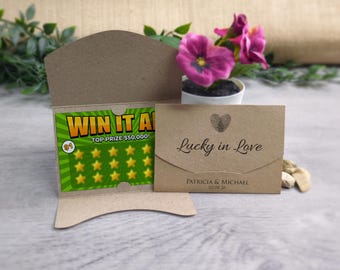 Personalized Wedding Favor Scratch Card Holder, Lottery Ticket Envelope Wallet