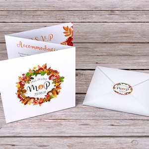Invito a nozze ripiegabile a tema autunno/autunno