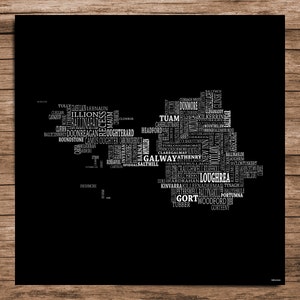 Galway - Typografische Karte der Grafschaft Galway, Irland (Digitaler Download)