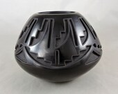 Carved Black Pottery Bowl Santa Clara Pueblo Indian Doris tenorio
