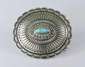Navajo Silver Concha Buckle with Turquoise