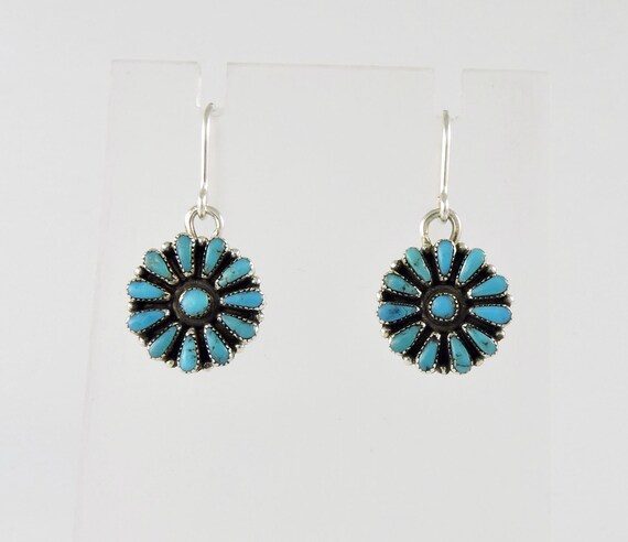Dainty Zuni Turquoise and Silver Dangle Earrings