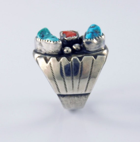 Vintage  Silver Mans Ring Turquoise and Red - image 3