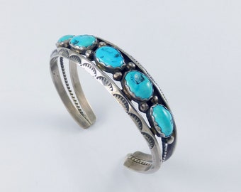 Vintage Dainty Navajo Turquoise Silver Cuff Bracelet