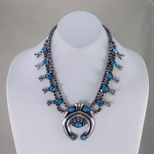 Turquoise and Silver Squash Blossom Necklace by Denet Clark