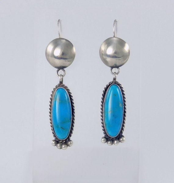 Bright Blue Natural Turquoise Silver Dangle Earrin