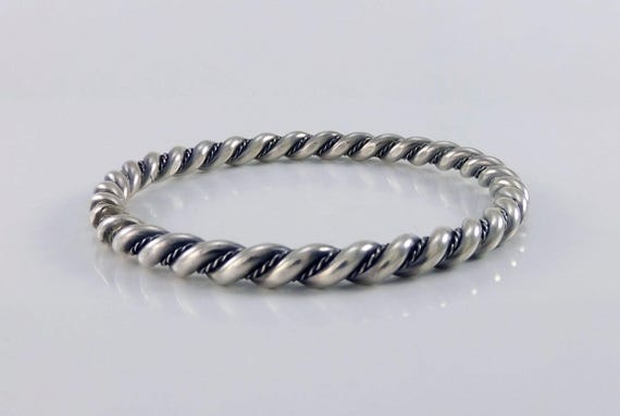 Sterling Silver Rope Full Circle Bangle Bracelet - image 2