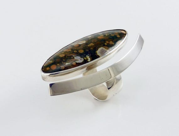 Silver Statement Ring by Marvin Slim Ocean Jasper - image 2