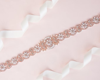 Rose gold bridal belt  -  rose gold wedding belt - rose gold bridal sash - rose gold rhinestone belt -rose gold sash- rose gold wedding sash