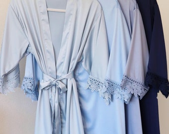 Light Blue Satin Bridesmaid Robe – Getting Ready Robe for Bridesmaids