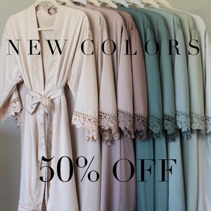 Taupe Lace Satin Bridesmaid Robes, Brown Wedding Robes for Bridesmaids