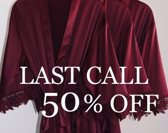 Burgundy Lace Satin Bridesmaid Robes - Wine Wedding, Bridal Party Robes For Bridesmaids