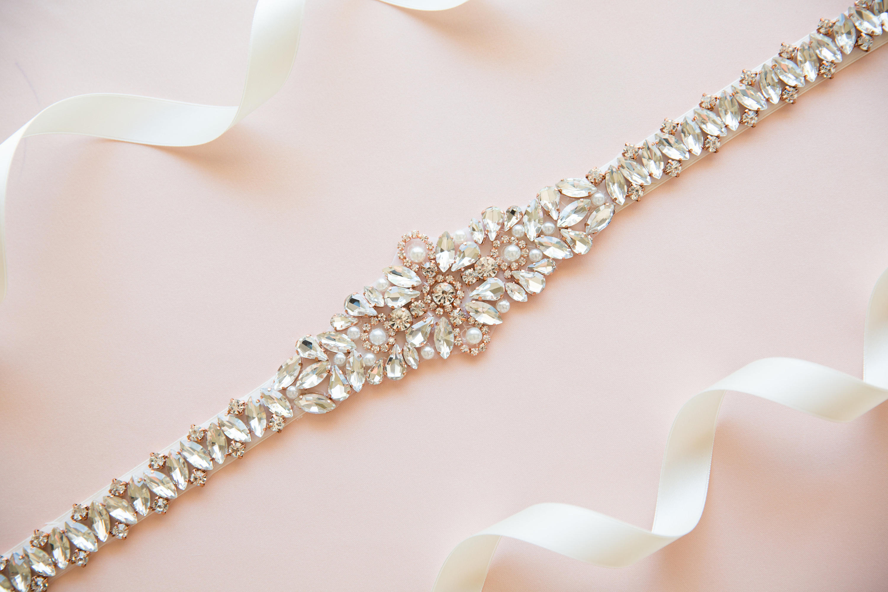 Wedding Gold/Clear Rhinestone Belt Ivory Detachable Ribbon Stunning Crystal and Rhinestone Wedding Dress Ribbon Sash main image 2