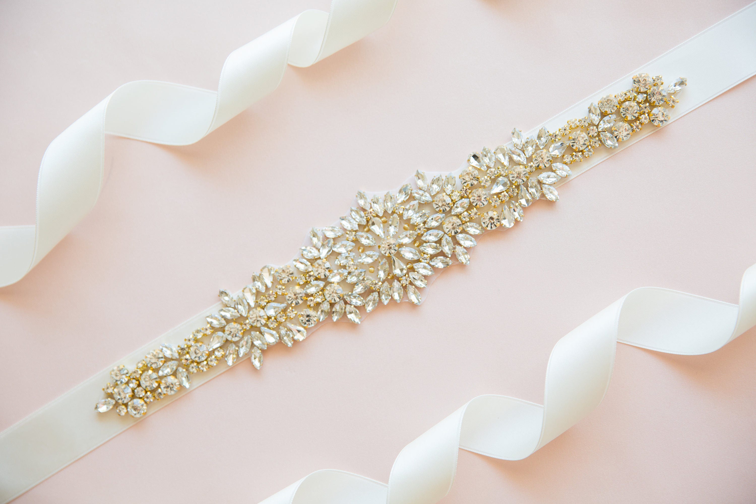 Rhinestone Bone Ivory belt sash bridal Ivory Rhinestone Bridal Belt Sash: Crystal Wedding Dress  main image 4