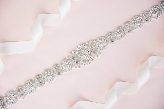 Rhinestone Bridal Belt – Crystal Wedding Sash With Ivory  display picture 1