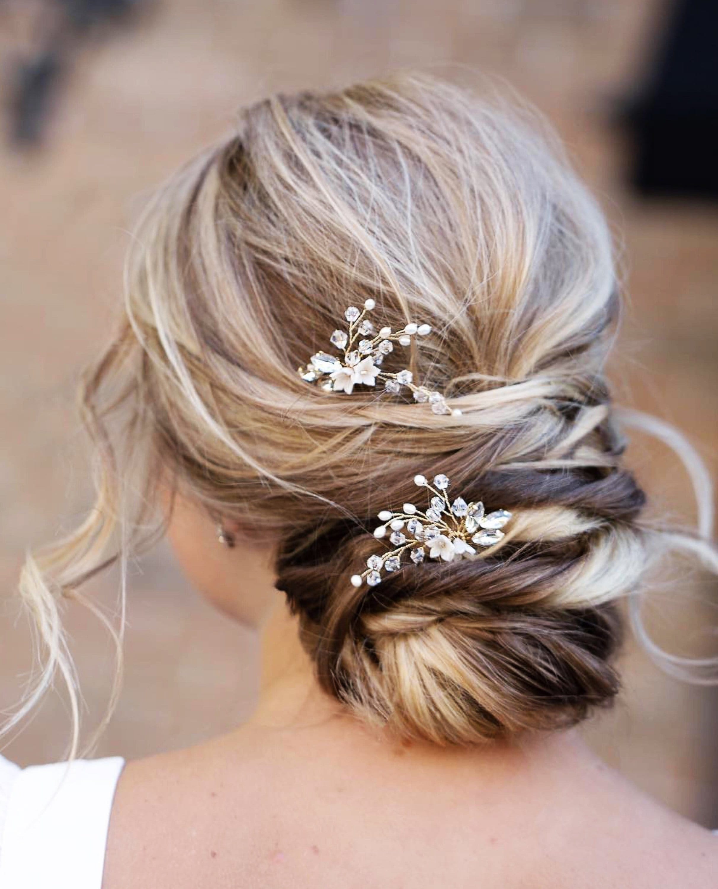 Handcrafted Bridal Hair Pins with Freshwater Pearls & 3D Flowers Look how perfect she was ? Ceramic floral pin ?? main image 4
