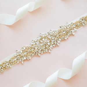 Gold bridal belt - gold bridal sash - gold wedding belt - gold rhinestone belt - gold rhinestone bridal belt - gold wedding dress belt