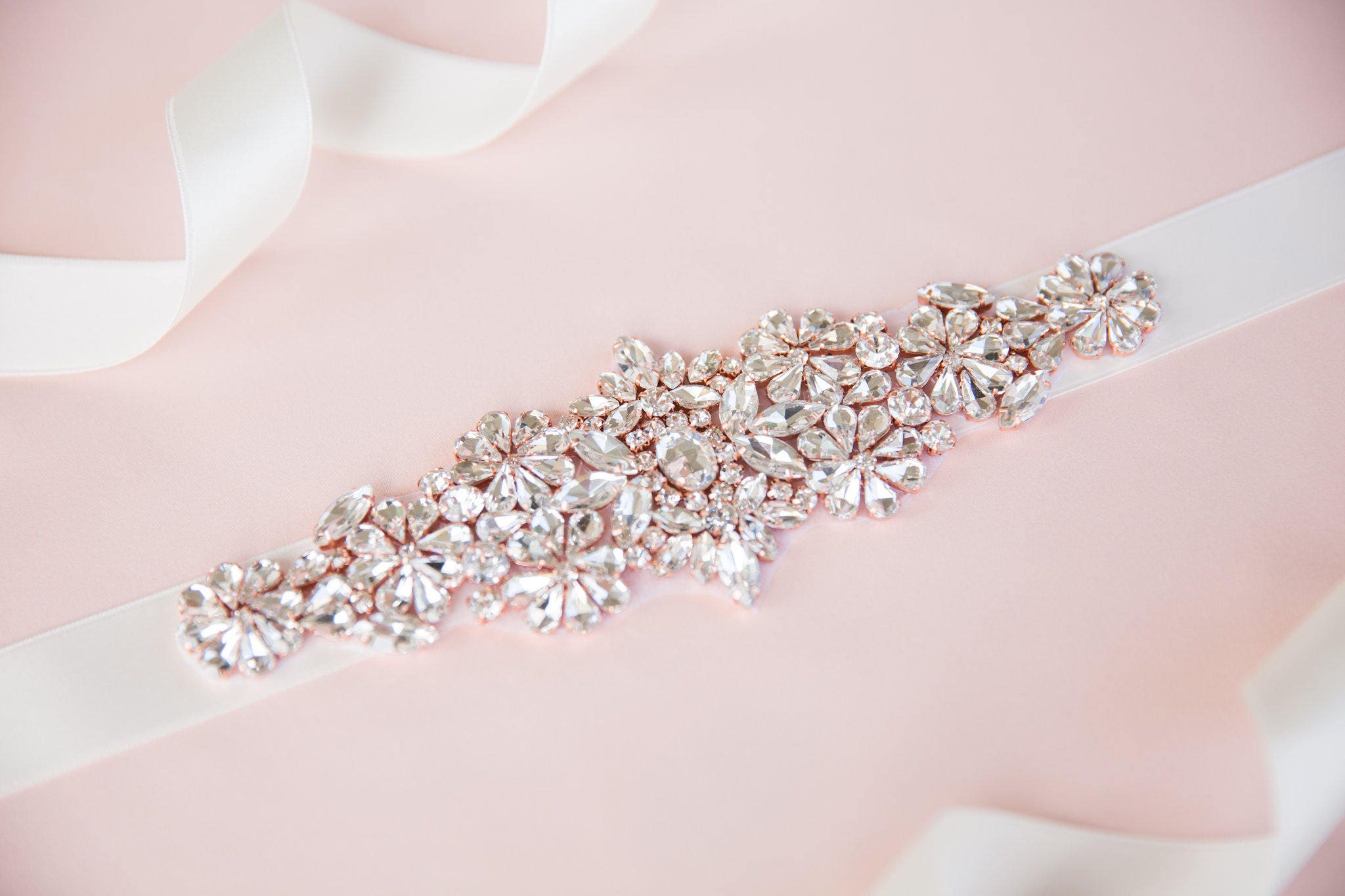 rose gold wedding dress sash Sunset Hibiscus Monstera Bride to Be Rose Gold Sash main image 1
