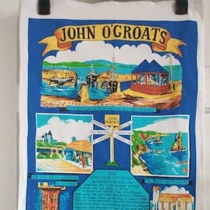 Vintage jaren 80 souvenir John O&#39;Groats theedoek