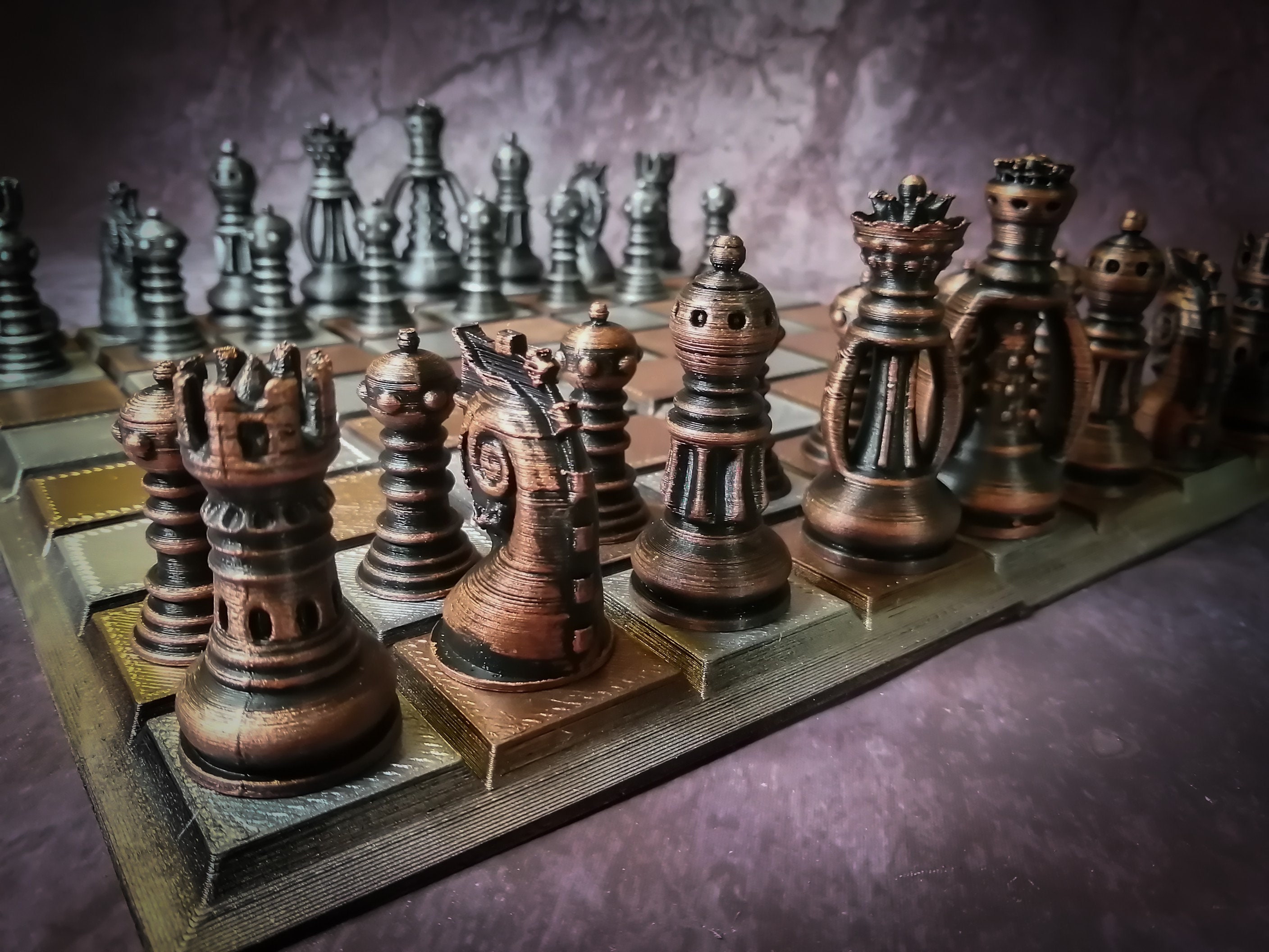 Steampunk Fantasy Chess Set Hand Painted Board Game 