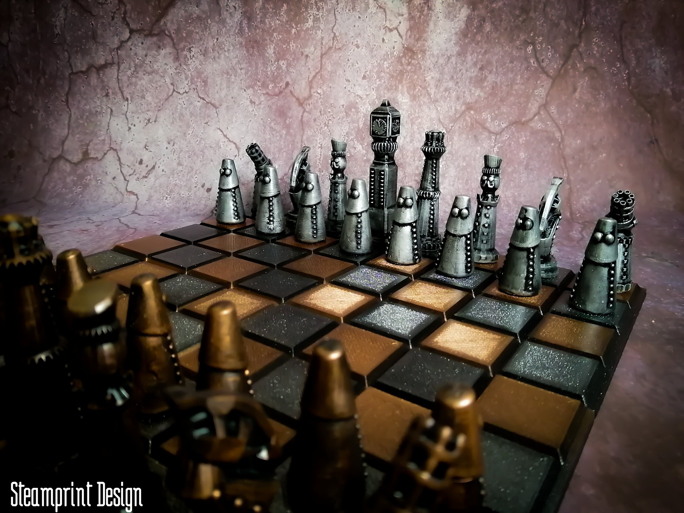 Steampunk Fantasy Chess Set Hand Painted Board Game 