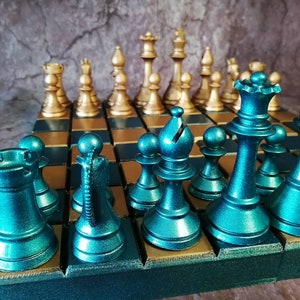 Luxury Unique Chess Set, Handmade Murano Glass Chess Board and Pieces,  Black and Blue Chess Set -  Denmark