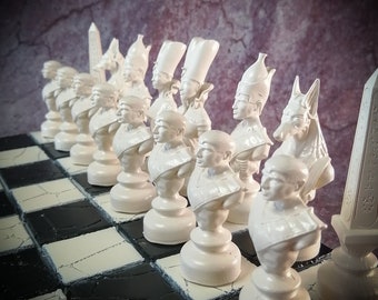 Egypt Chess 3D Printed Ivory and Obsidian - Mummies and Pharaohs Chess Set - 3D Printed Board Games