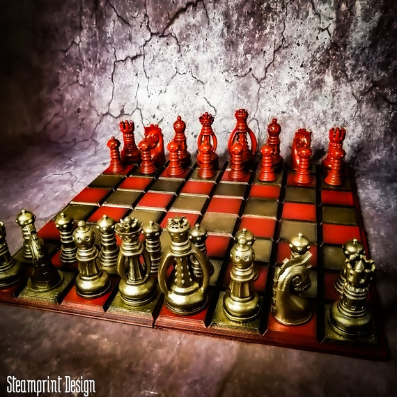 Steampunk Fantasy Chess Set Hand Painted Board Game 