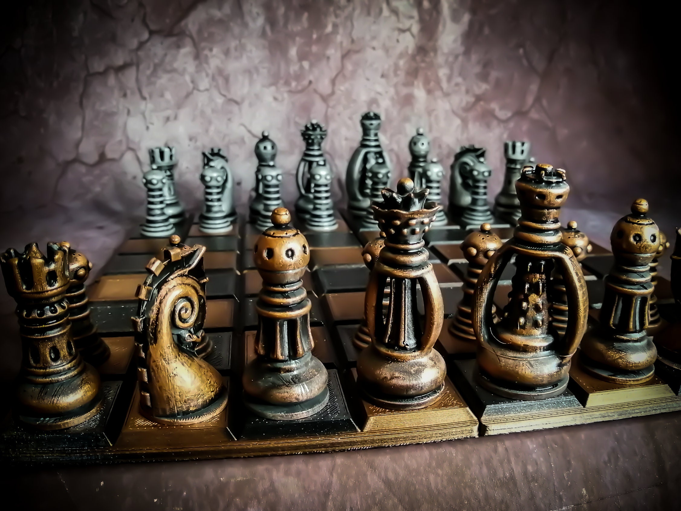 Steampunk Fantasy Chess Set Hand Painted Board Game 