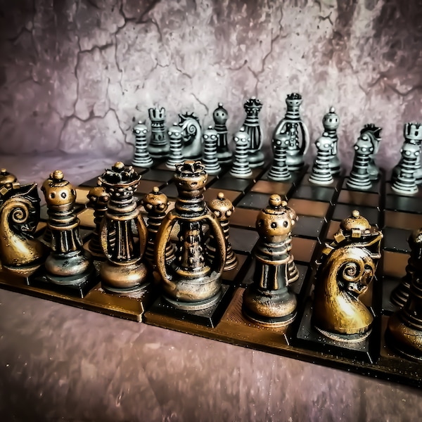 Steampunk Fantasy Chess Set - Hand Painted Board Game