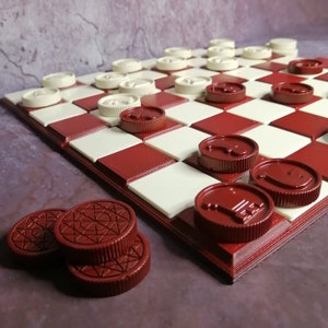 Medallion Chess Coins in Crimson and Ivory - Steampunk Chess - Checkers Set - 3D Printed Chess Checkers Set