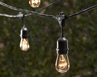 48 ft Black Outdoor 14 Gauge Edison Metro String Lights 15 Sockets + Includes 18 Light Bulbs