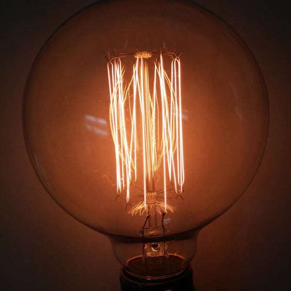 Simple Vintage Lighting G95 Edison Light Bulb, E26, 40W 60W 120V, Antique Style, Amber Tinted or Clear, 3.74" Globe, Squirrel Cage Filament