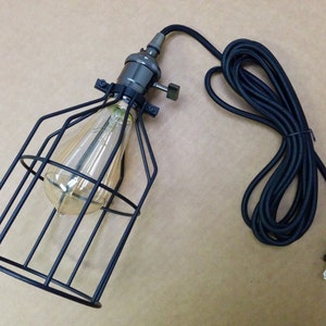 Simple Vintage Style Brass Lampholder Socket w/ 12 ft Black 2-Wire Round Cord & Plug, Edison Light Bulb, Black Metal Cage, FREE US SHIPPING