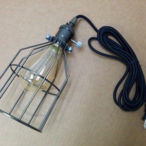 Simple Vintage Style Brass Lampholder Socket w/ 12 ft Black 2-Wire Round Cord & Plug, Edison Light Bulb, Bronze Metal Cage, FREE US SHIPPING