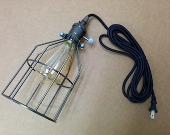 Simple Vintage Style Brass Lampholder Socket w/ 12 ft Black 2-Wire Round Cord & Plug, Edison Light Bulb, Bronze Metal Cage, FREE US SHIPPING