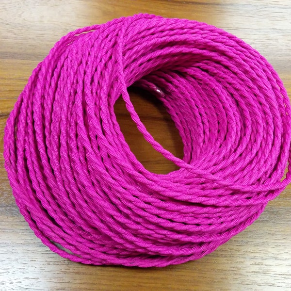 6 feet Simple Vintage Lighting MAGENTA PINK 2-Wire Twisted Cloth Covered Wire, Antique Style for Pendant Lamp/Fan Cord, Free US Shipping!