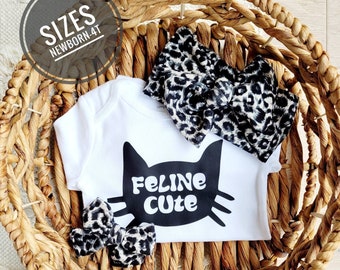 Baby Girl gift personalized Cat Shirt/ baby Onesie® and headband set in leopard, pigtail bow set,Fall Baby girl Clothes,Toddler girl clothes