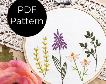 Summer Garden PDF Embroidery Pattern, Beginner Embroidery Pattern, Easy Hand Embroidery, Digital File, Digital Download, DIY, Flower Pattern