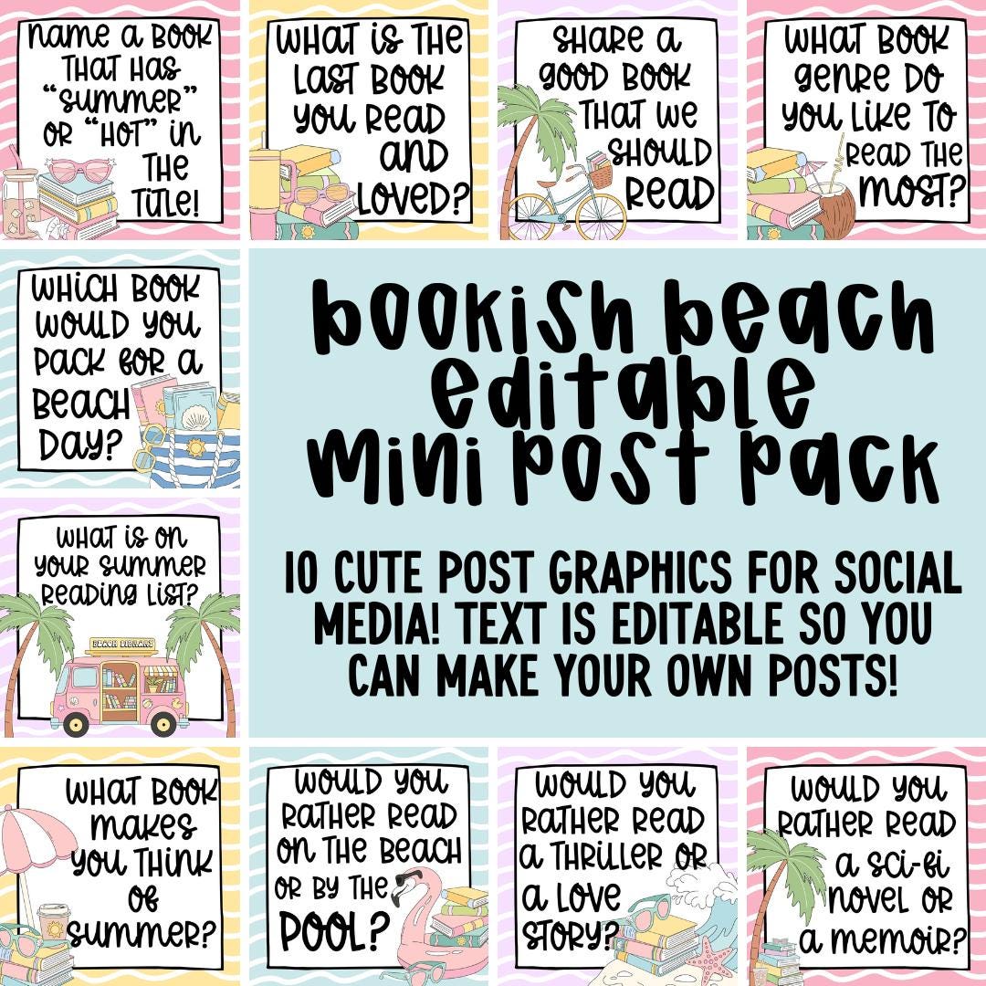 Bookish Beach Mini Post Pack | Editable in Canva | Social Media Post ...