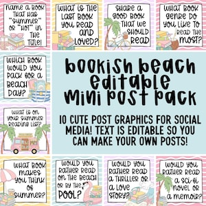 Bookish Beach Mini Post Pack | Editable in Canva | Social Media Post Graphics