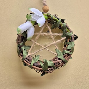 Handmade Mini Pentagram Imbolc Wreath, Brigid, Snowdrops, Stirrings of Spring